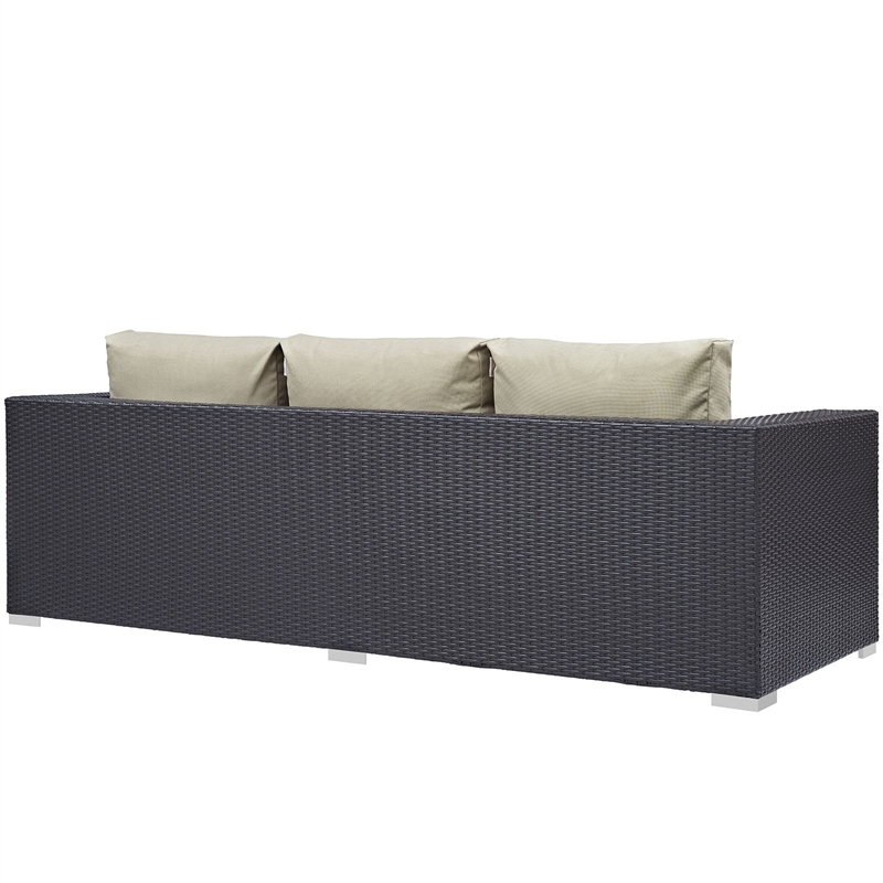 Afuera Living Aluminum and Rattan Outdoor Patio Sofa in Espresso/Beige