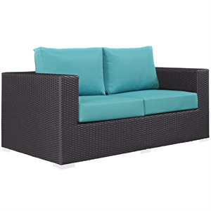 Afuera Living Aluminum and Rattan Patio Loveseat in Espresso/Turquoise