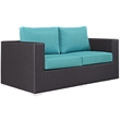 Afuera Living Aluminum and Rattan Patio Loveseat in Espresso/Turquoise