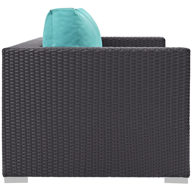 Afuera Living Aluminum and Rattan Patio Loveseat in Espresso/Turquoise