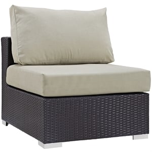 Afuera Living Aluminum and Rattan Patio Armless Chair in Espresso/Beige