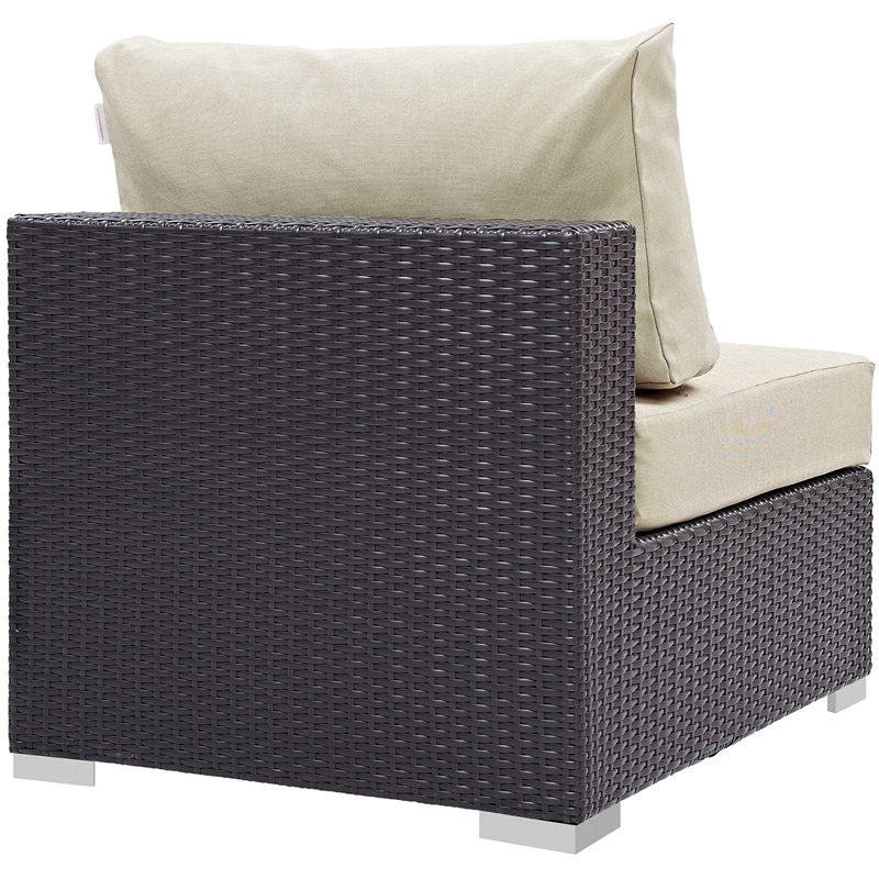 Afuera Living Aluminum and Rattan Patio Armless Chair in Espresso/Beige
