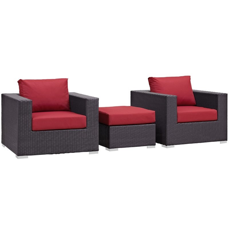 Afuera Living 3-Piece Aluminum and Rattan Patio Sofa Set in Red/Espresso