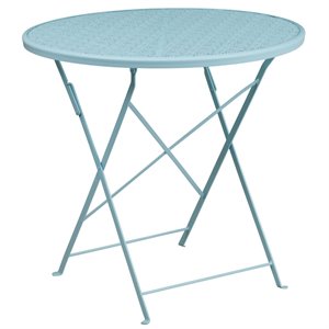 Afuera Living 30&quot Round Steel Flower Print Patio Dining Table in Sky Blue