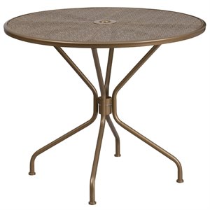 Afuera Living 35.25&quot Round Steel Flower Print Patio Dining Table in Gold