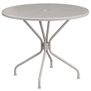 Afuera Living 35.25&quot Round Steel Flower Print Patio Dining Table in Silver