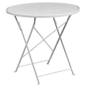 Afuera Living 30&quot Round Steel Folding Flower Print Patio Dining Table in White