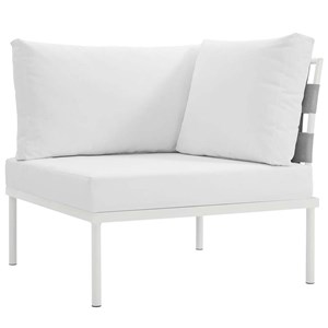 Afuera Living Outdoor Patio Aluminum Fabric Corner Sofa Chair in White/White