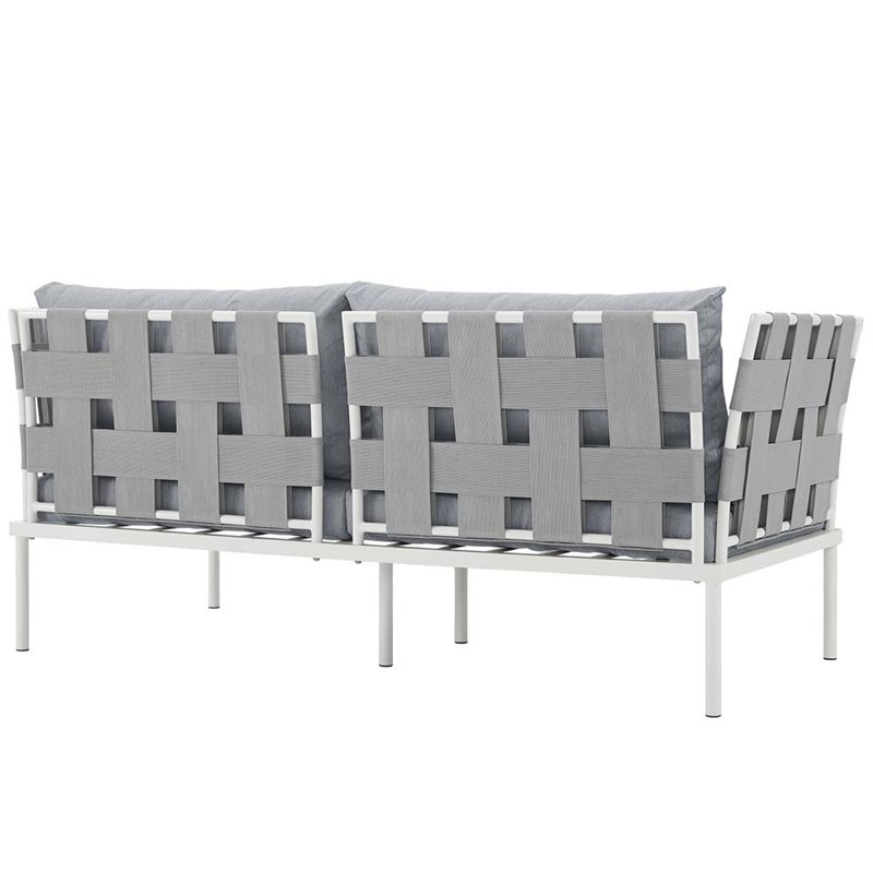 Afuera Living Outdoor Patio Aluminum Fabric Loveseat in White/Gray
