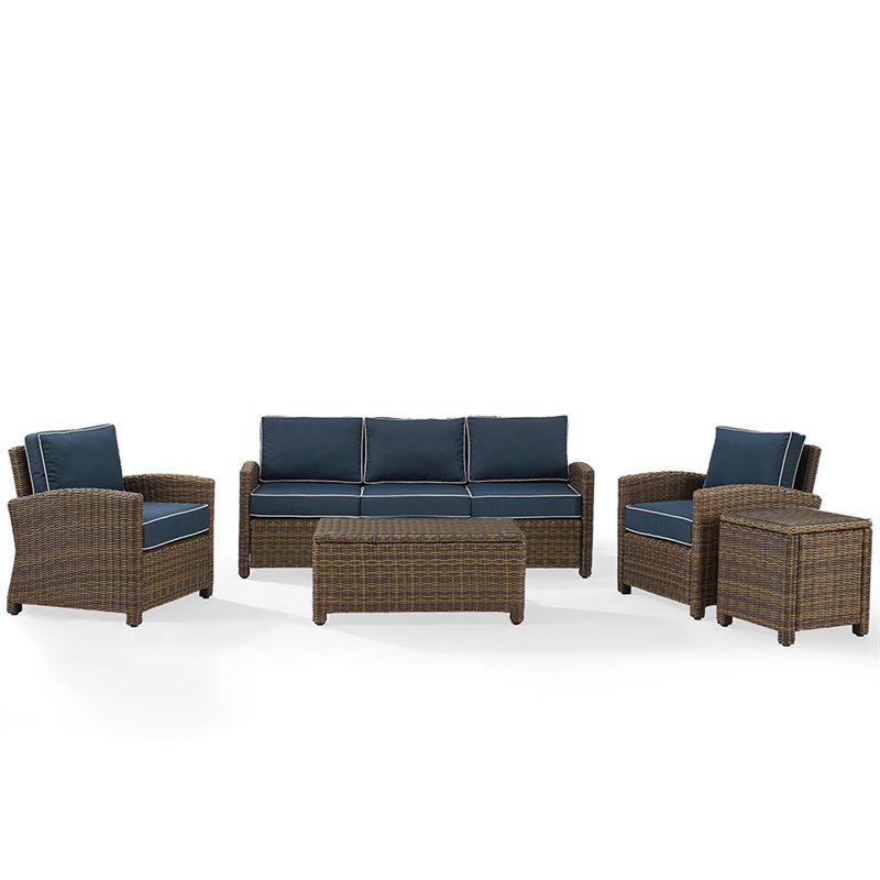 Afuera Living Modern 5 Piece Metal Patio Sofa Set in Brown & Navy