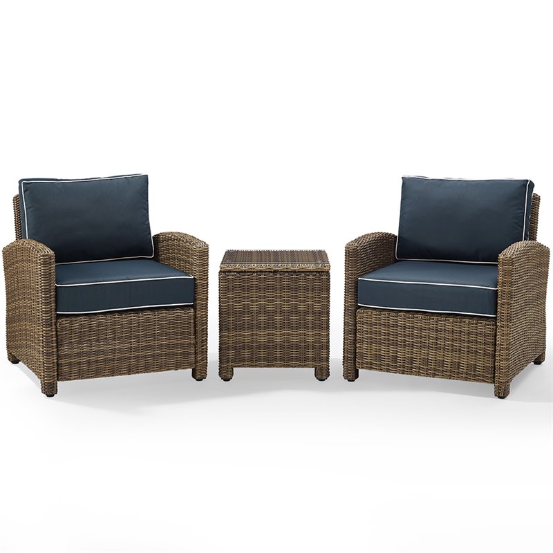 Afuera Living 3 Piece Metal Patio Conversation Set in Brown/Navy