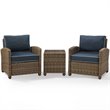 Afuera Living 3 Piece Metal Patio Conversation Set in Brown/Navy