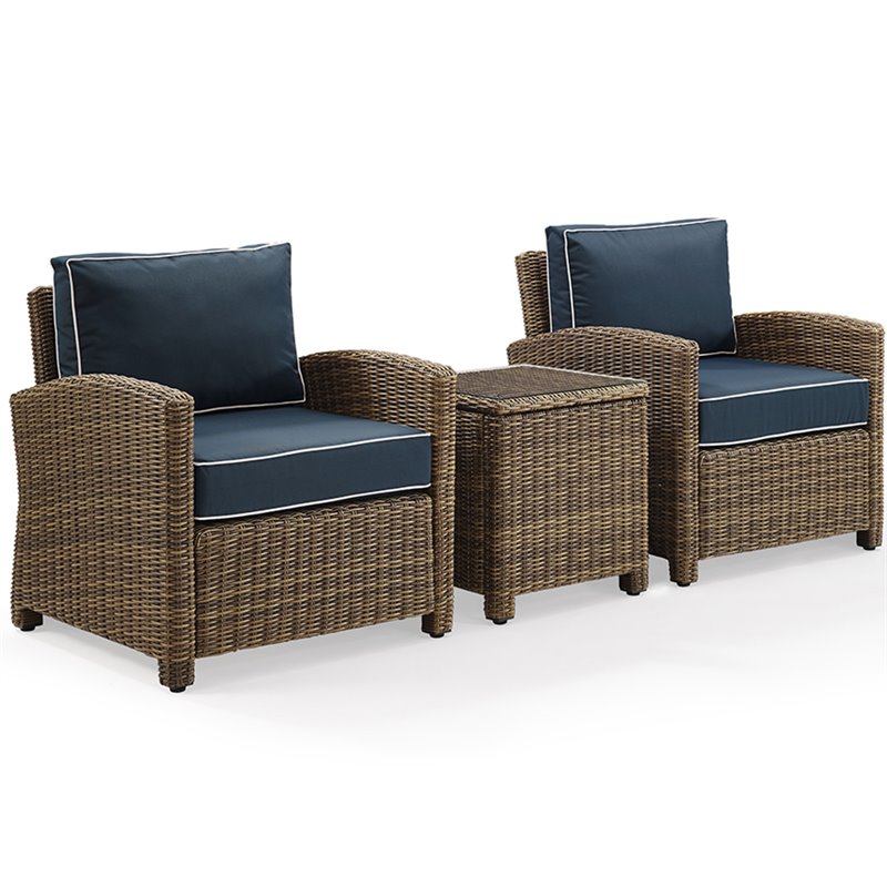 Afuera Living 3 Piece Metal Patio Conversation Set in Brown/Navy