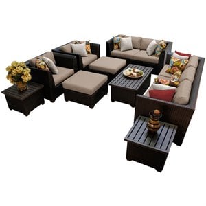 afuera living 12 piece espresso wicker patio sofa set with wheat cushions