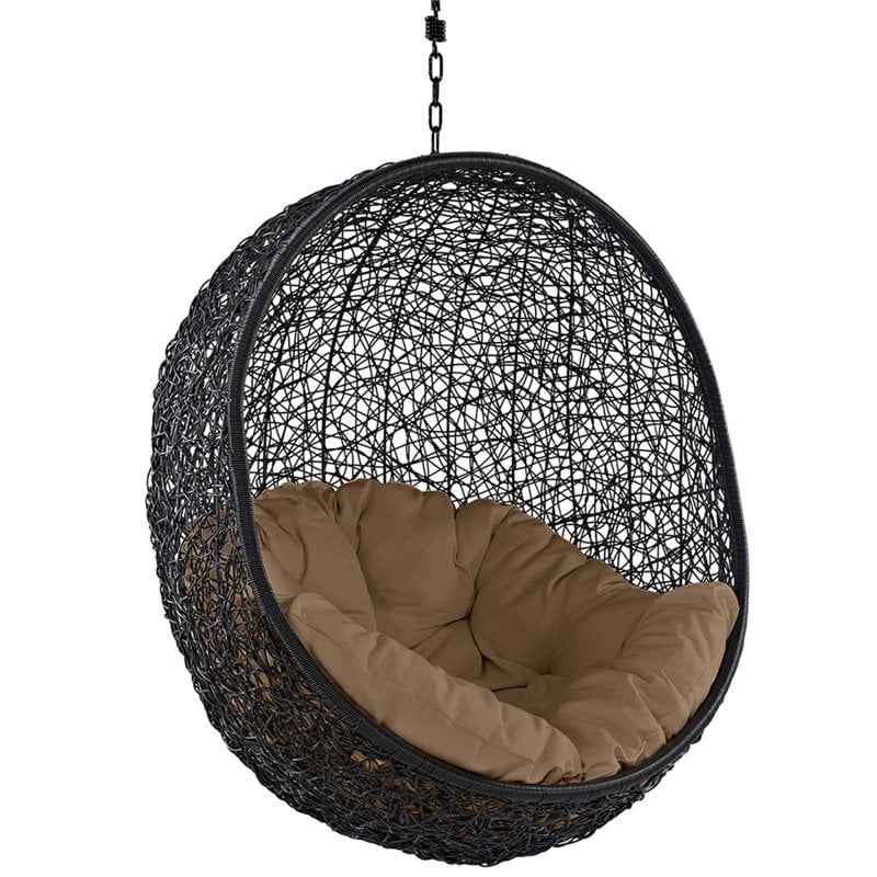 Afuera Living Outdoor Patio Rattan Swing Lounge Chair in Mocha/Black