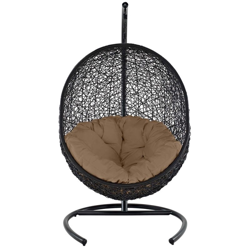 Afuera Living Outdoor Patio Rattan Swing Lounge Chair in Mocha/Black