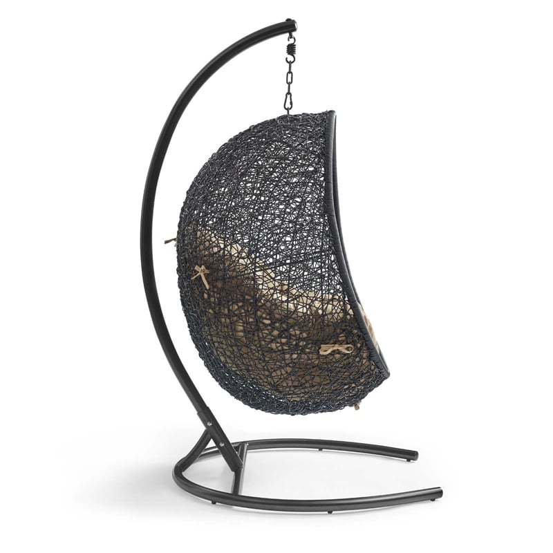 Afuera Living Outdoor Patio Rattan Swing Lounge Chair in Mocha/Black