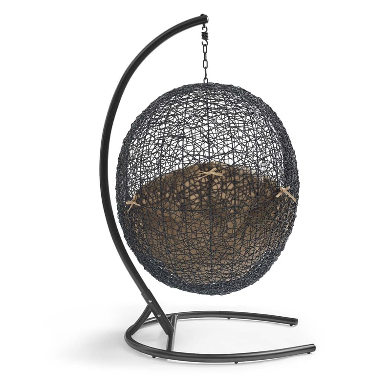 Afuera Living Outdoor Patio Rattan Swing Lounge Chair in Mocha/Black