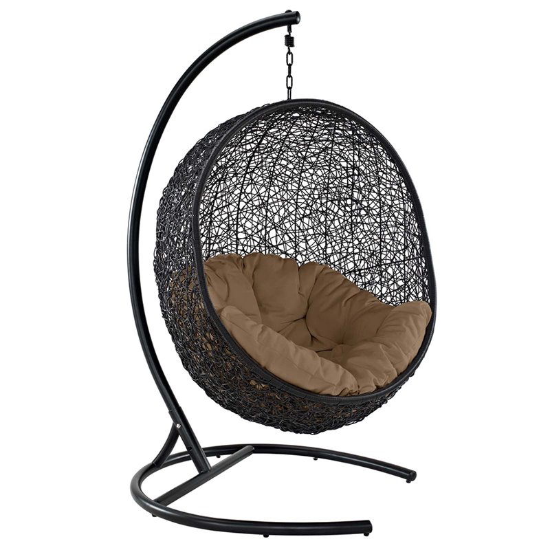 Afuera Living Outdoor Patio Rattan Swing Lounge Chair in Mocha/Black