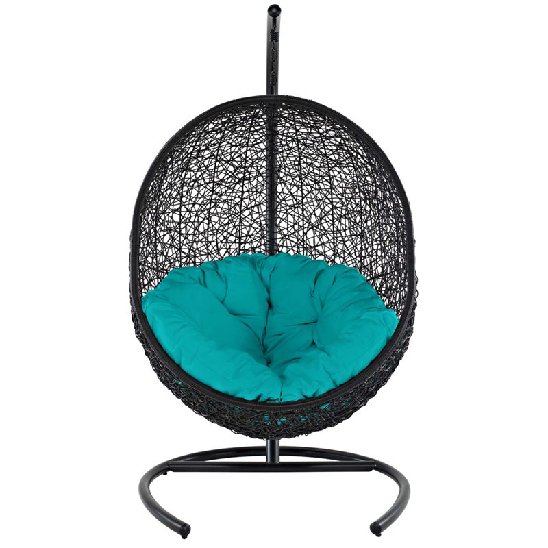 Afuera Living Outdoor Patio Rattan Swing Lounge Chair in Turquoise/Black