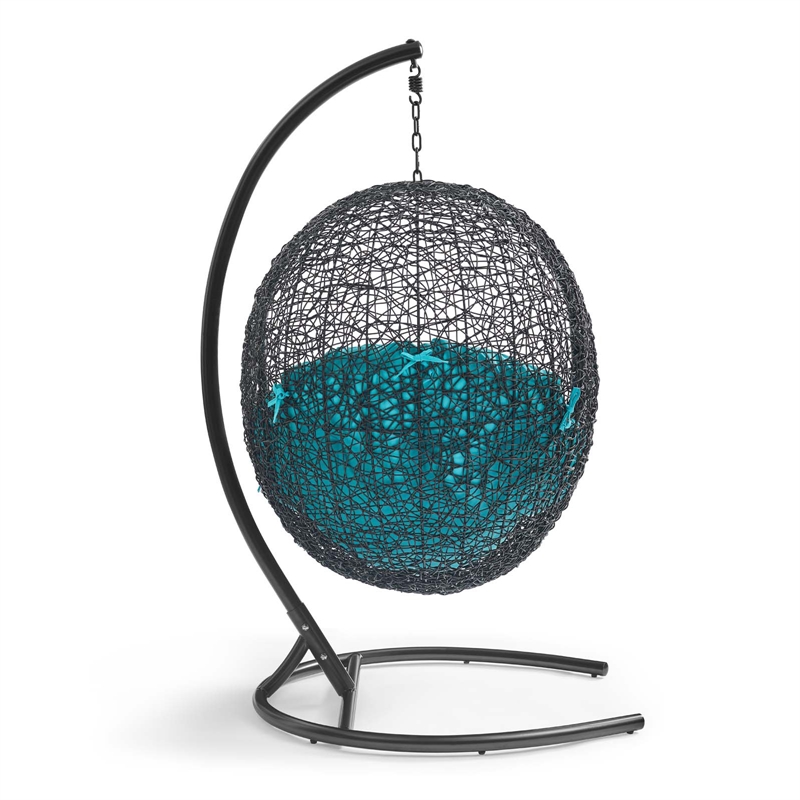 Afuera Living Outdoor Patio Rattan Swing Lounge Chair in Turquoise/Black