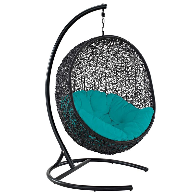 Afuera Living Outdoor Patio Rattan Swing Lounge Chair in Turquoise/Black