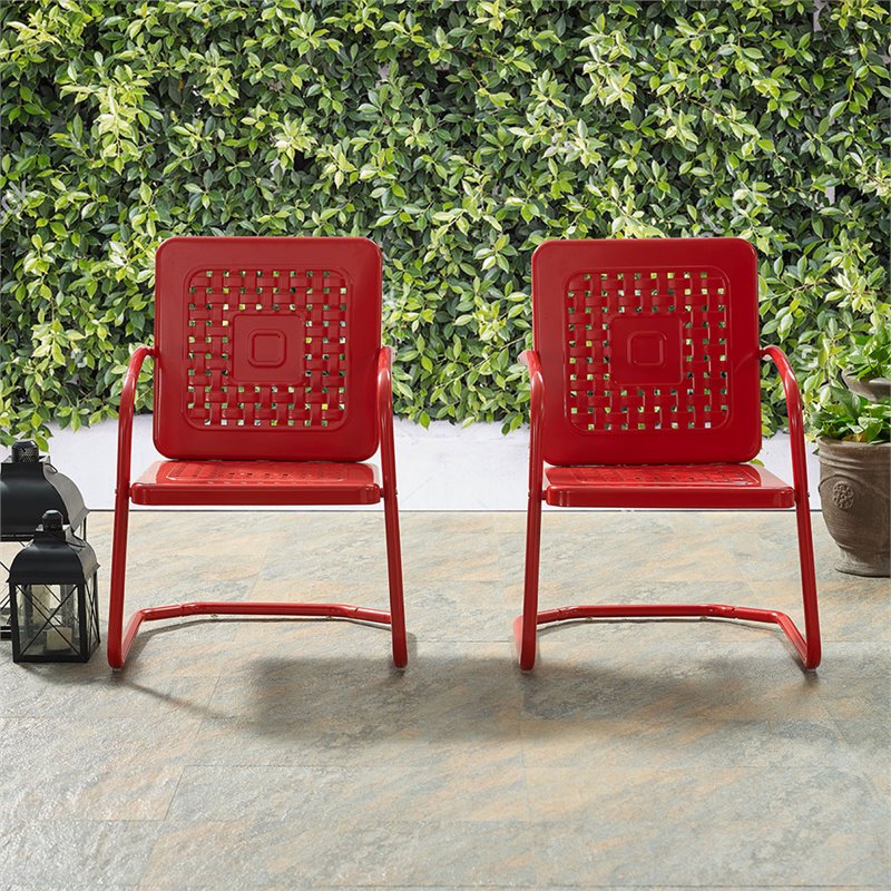 Afuera Living Modern Metal Patio Chair in Bright Red (Set of 2)
