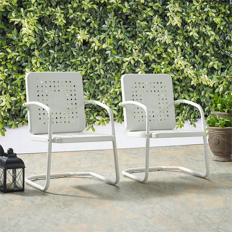 Afuera Living Contemporary Metal Patio Chair in White (Set of 2)