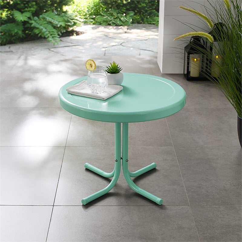 Afuera Living Modern Metal Steel Patio End Table in Aqua Gloss
