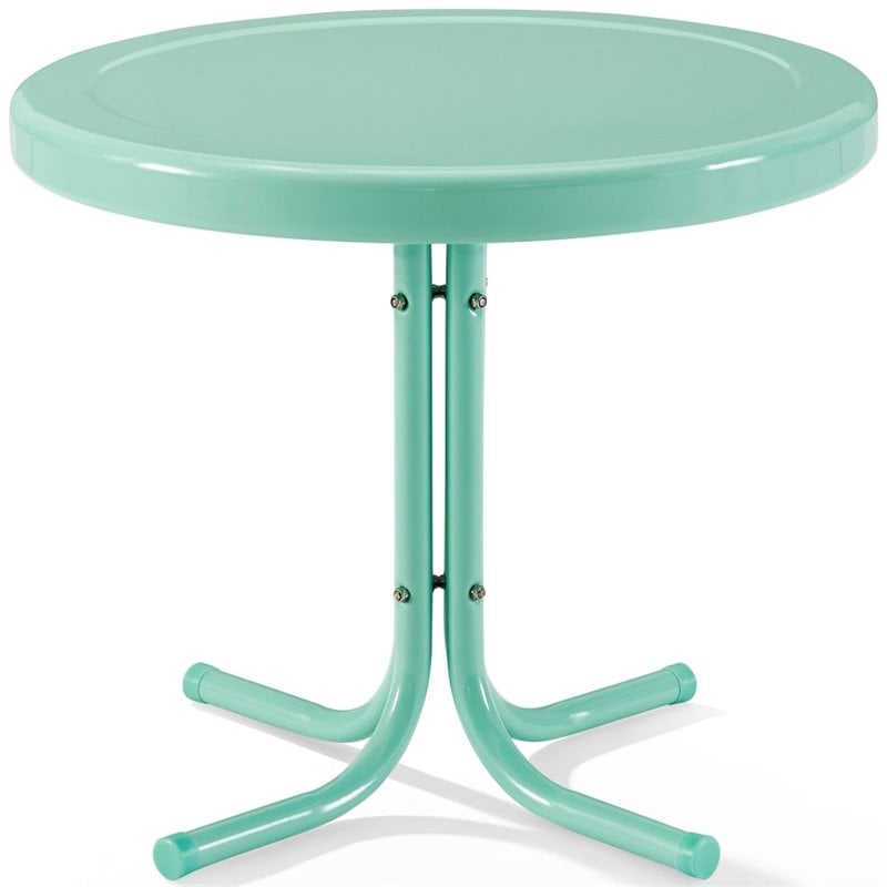 Afuera Living Modern Metal Steel Patio End Table in Aqua Gloss