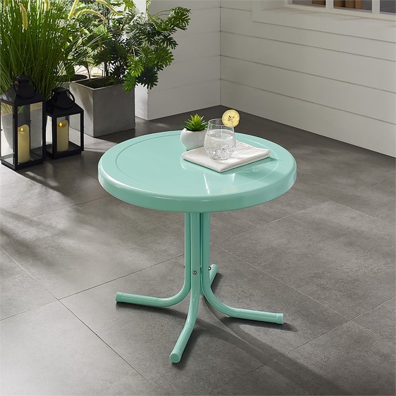 Afuera Living Modern Metal Steel Patio End Table in Aqua Gloss