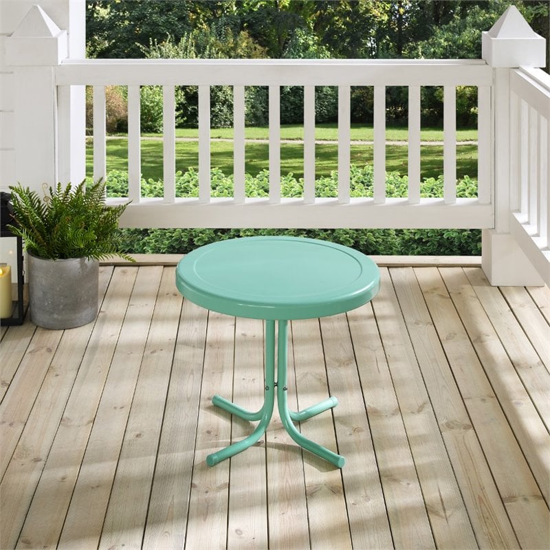 Afuera Living Modern Metal Steel Patio End Table in Aqua Gloss