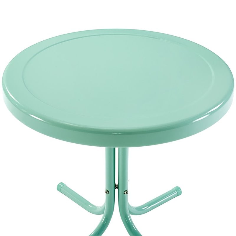 Afuera Living Modern Metal Steel Patio End Table in Aqua Gloss