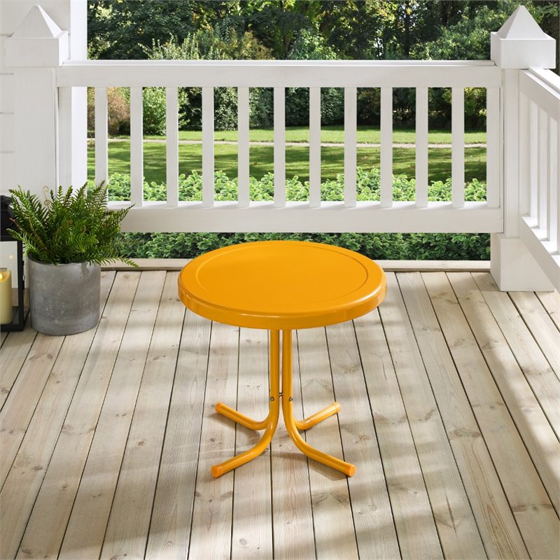 Afuera Living Modern Metal Patio End Table in Tangerine Gloss