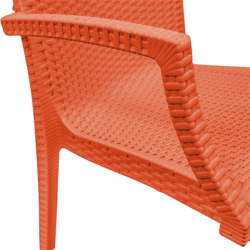 Afuera Living Modern Weave Indoor Outdoor Dining Armchair in Orange (Set of 4)