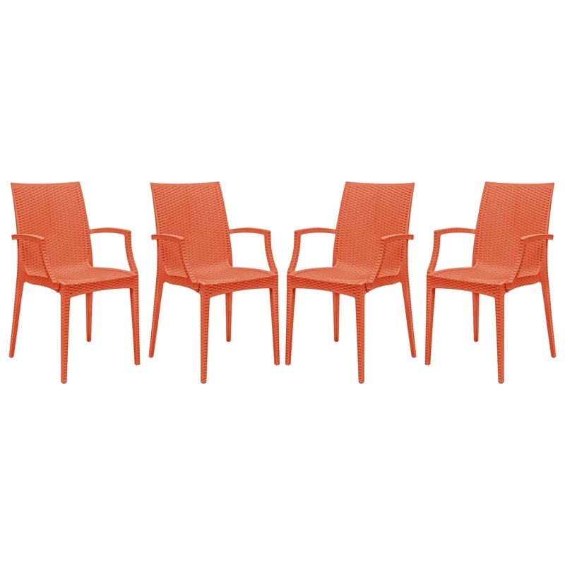 Afuera Living Modern Weave Indoor Outdoor Dining Armchair in Orange (Set of 4)