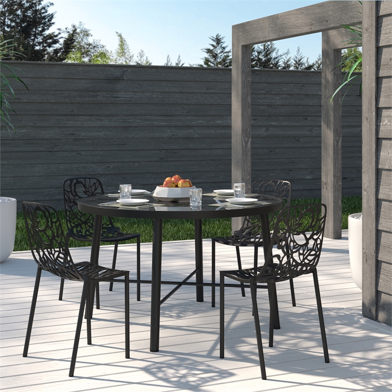 Afuera Living Modern Indoor Outdoor Aluminum Dining Chair in Black Set of 4
