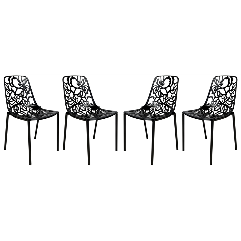 Afuera Living Modern Indoor Outdoor Aluminum Dining Chair in Black Set of 4