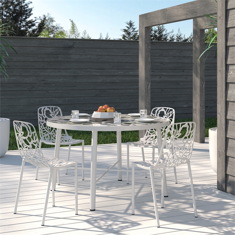 Afuera Living Modern Indoor Outdoor Aluminum Dining Chair in White Set of 4