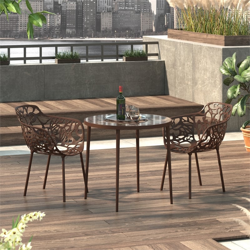 Afuera Living Modern Indoor Outdoor Aluminum Dining Armchair Brown Set of 2