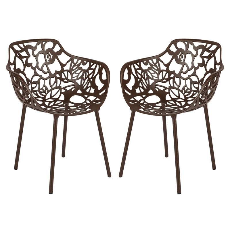 Afuera Living Modern Indoor Outdoor Aluminum Dining Armchair Brown Set of 2