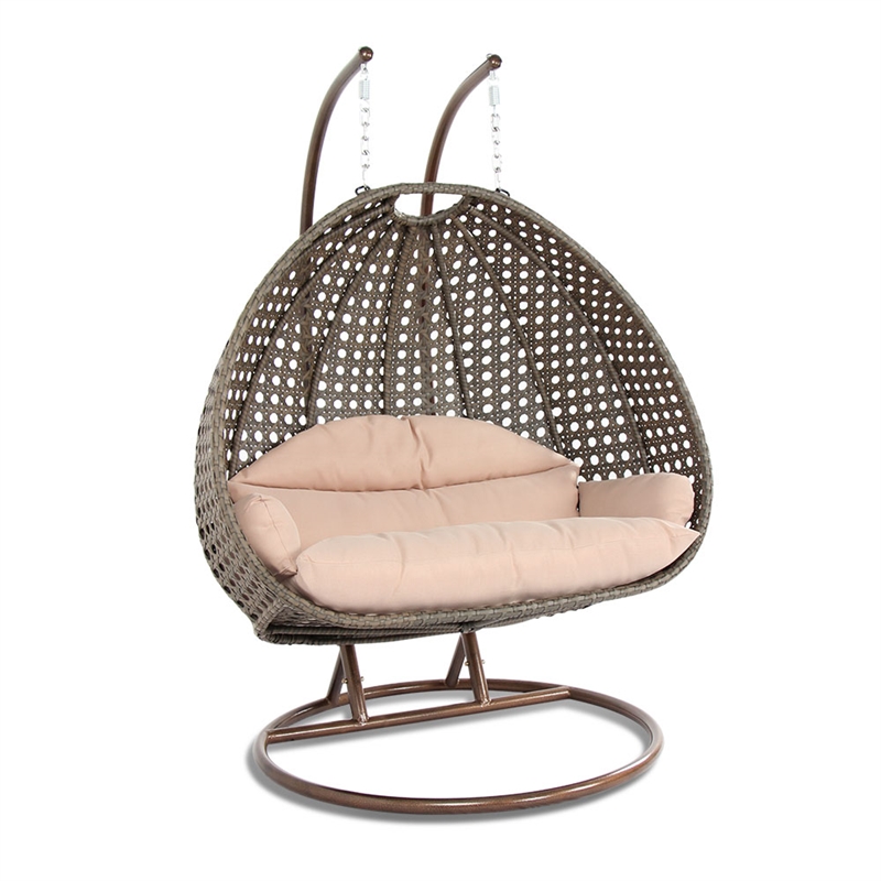 Afuera Living Outdoor Modern Wicker Hanging Double Egg Swing Chair in Beige