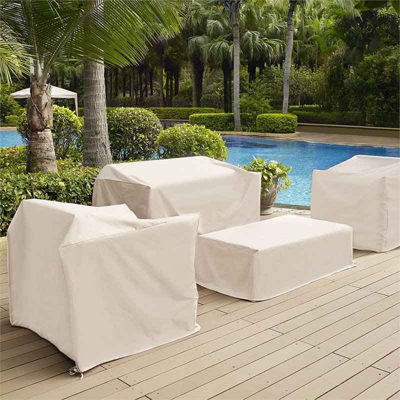 Afuera Living Modern 4 Piece Patio Vinyl Loveseat Cover Set in Tan