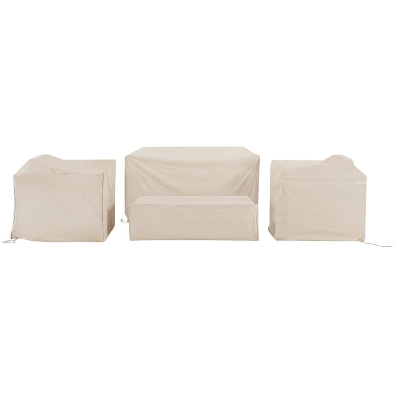 Afuera Living Modern 4 Piece Patio Vinyl Loveseat Cover Set in Tan