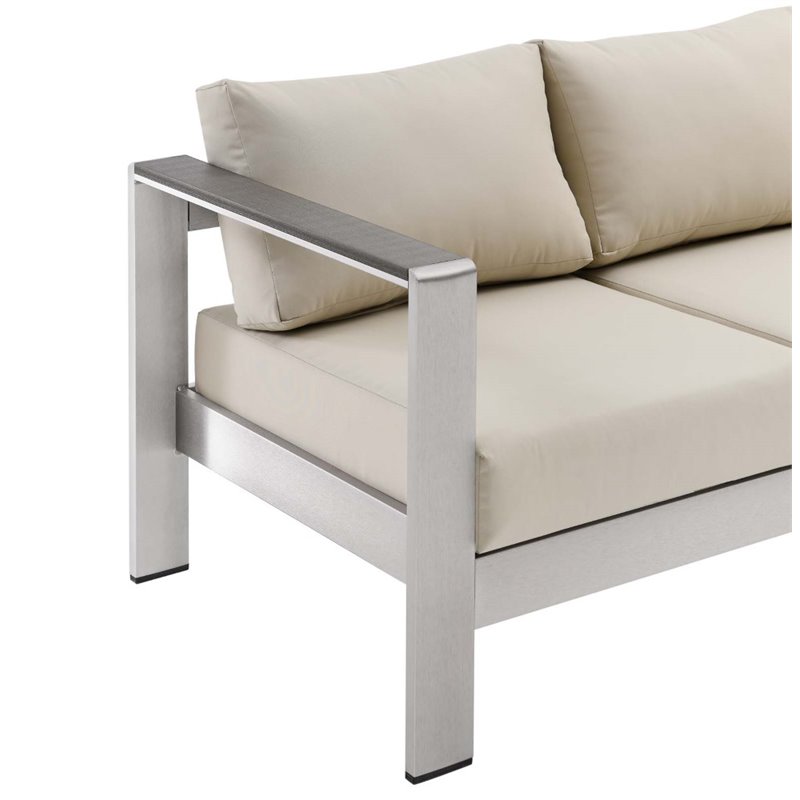 Afuera Living Outdoor Patio Aluminum and Fabric Sofa in Silver/Beige