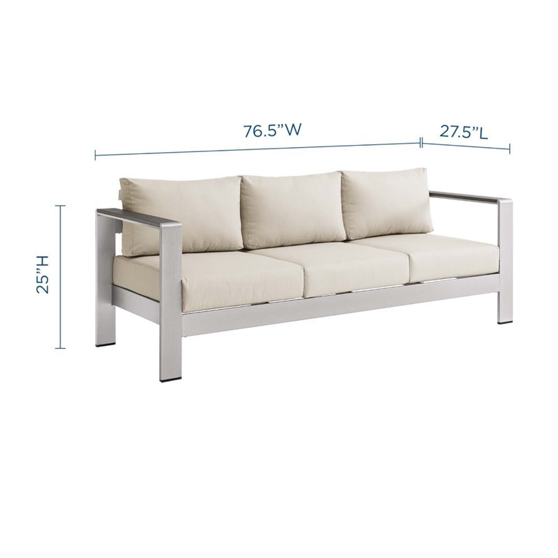 Afuera Living Outdoor Patio Aluminum and Fabric Sofa in Silver/Beige