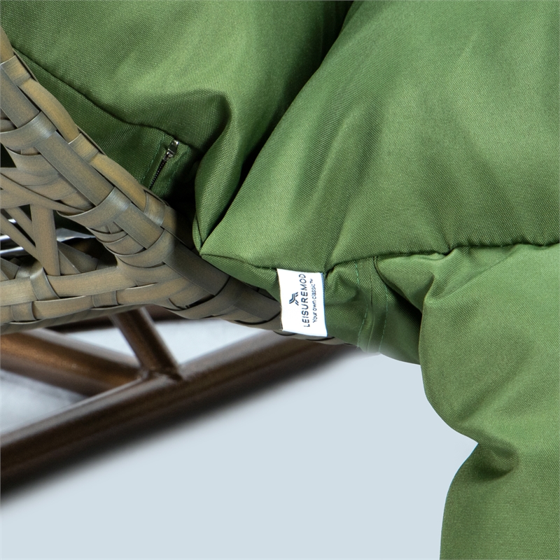 Afuera Living Outdoor Beige Wicker Hanging Double Egg Swing Chair in Dark Green