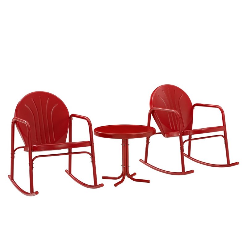 Afuera Living 3 Piece Metal Outdoor Rocking Chair Set in Bright Red