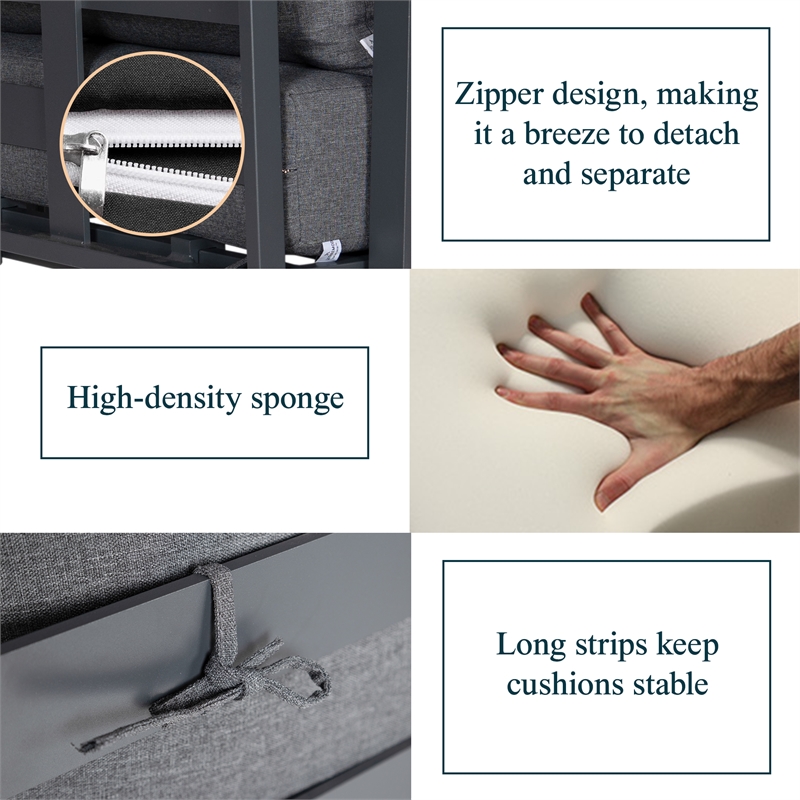 Afuera Living 7-Piece Sectional And Fire Pit Table With Cushions in Black