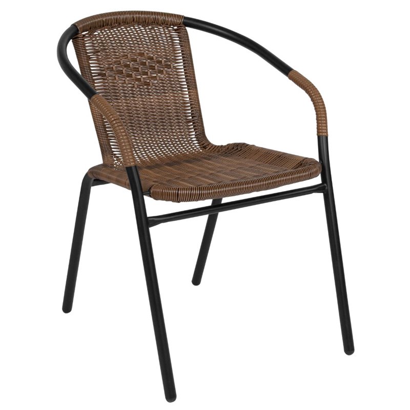 Afuera Living Stackable Rattan Curved Back Dining Chair in Brown (Set of 2)